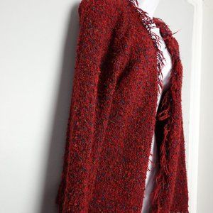 Women's red cardigan with fringe